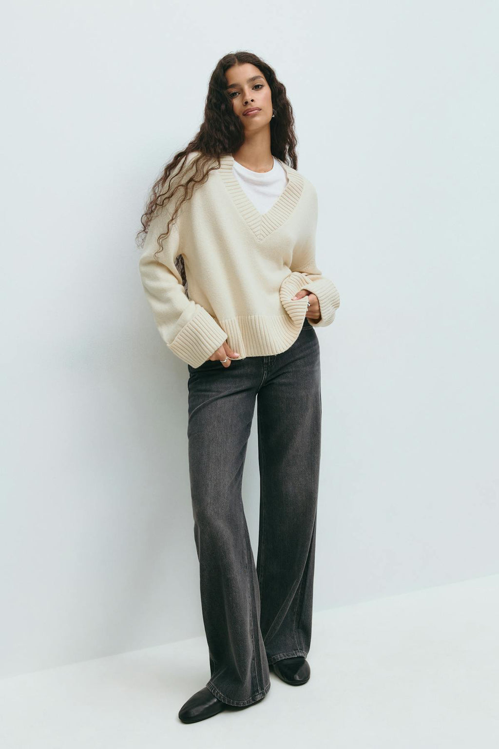 V-neck knitted sweater