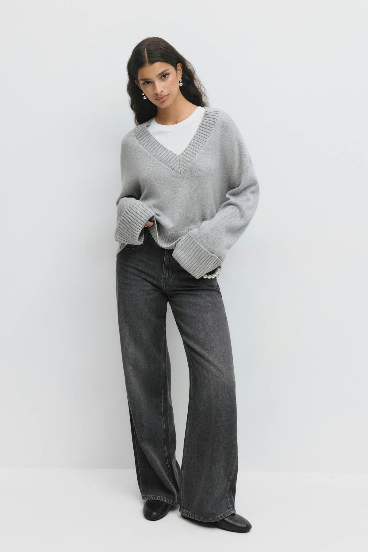 V-neck knitted sweater