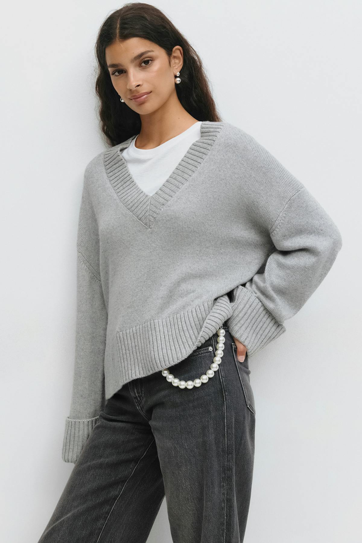 V-neck knitted sweater
