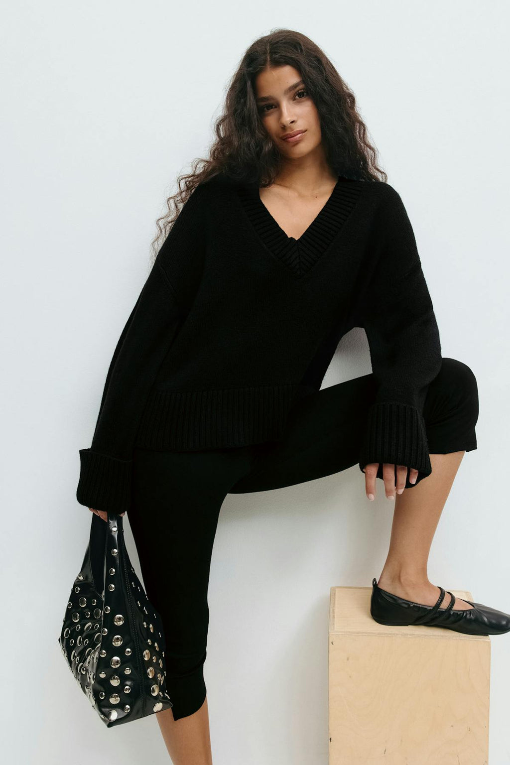 V-neck knitted sweater