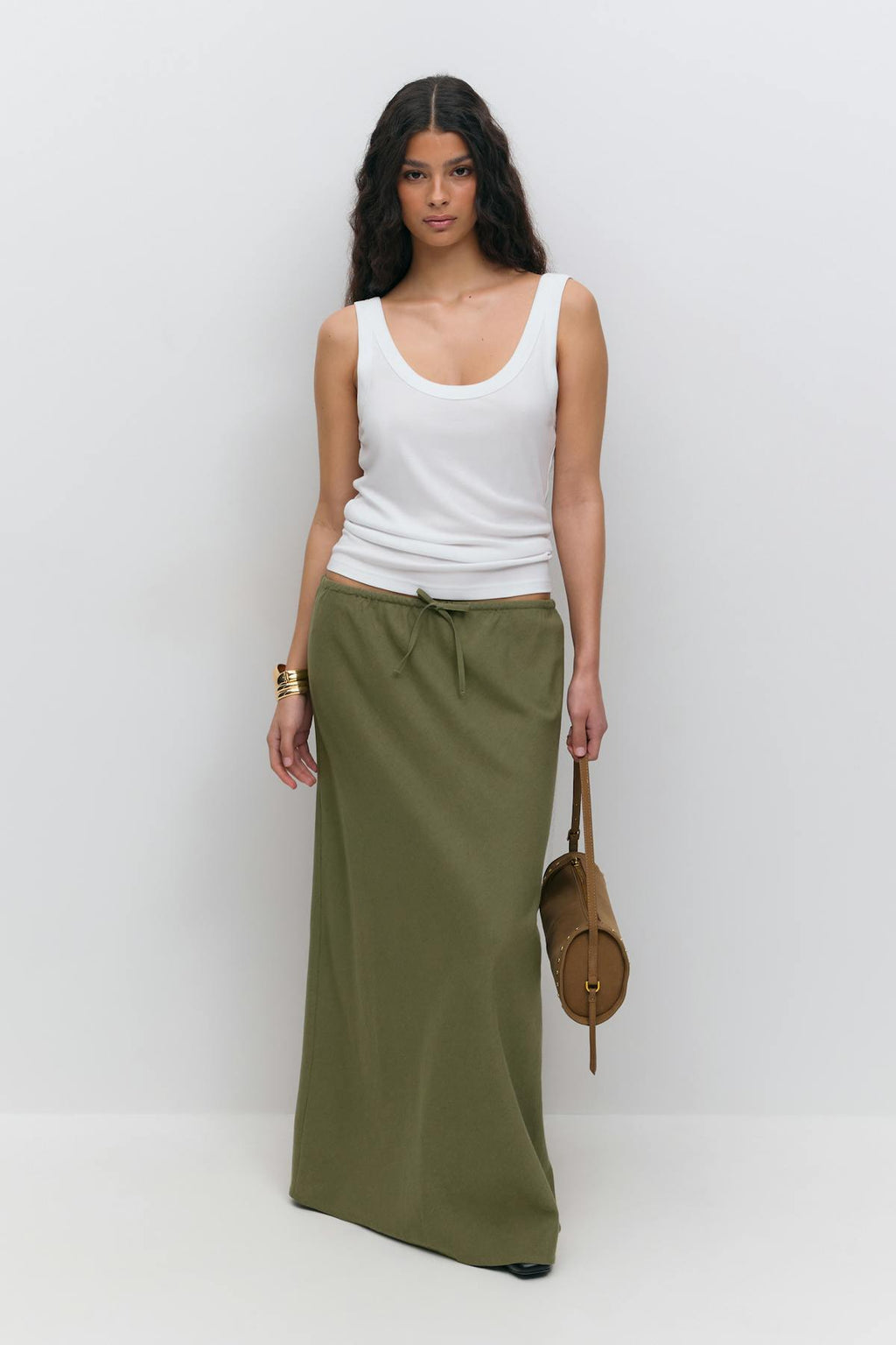 Drawstring maxi skirt