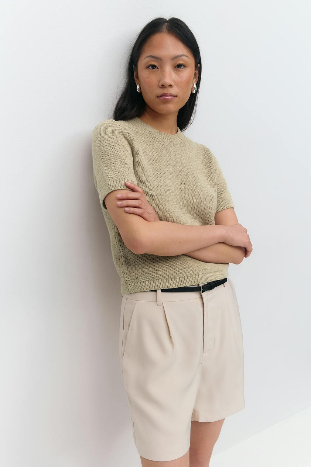 Knitted linen blend tee