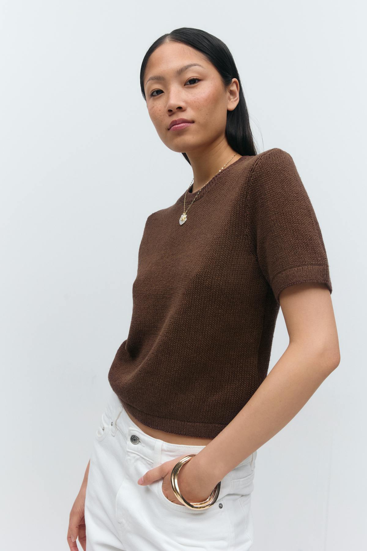 Knitted linen blend tee