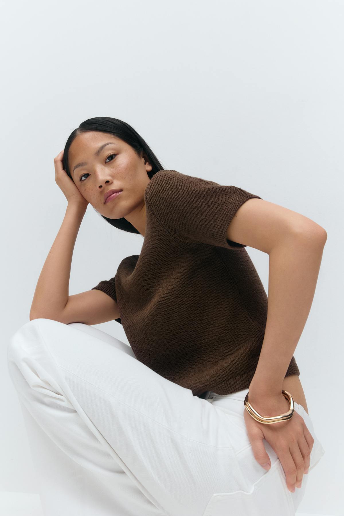 Knitted linen blend tee