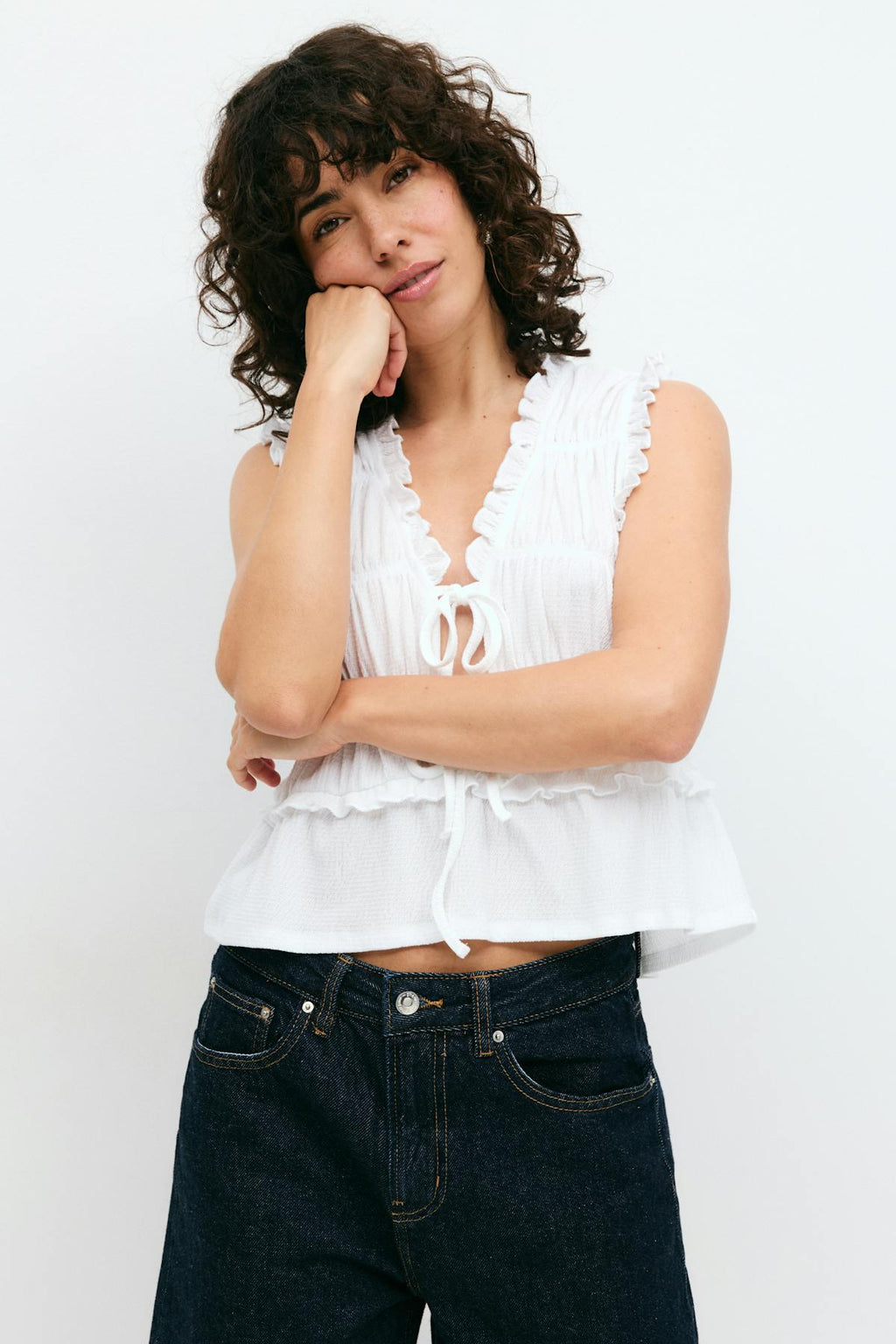Frill tie front top