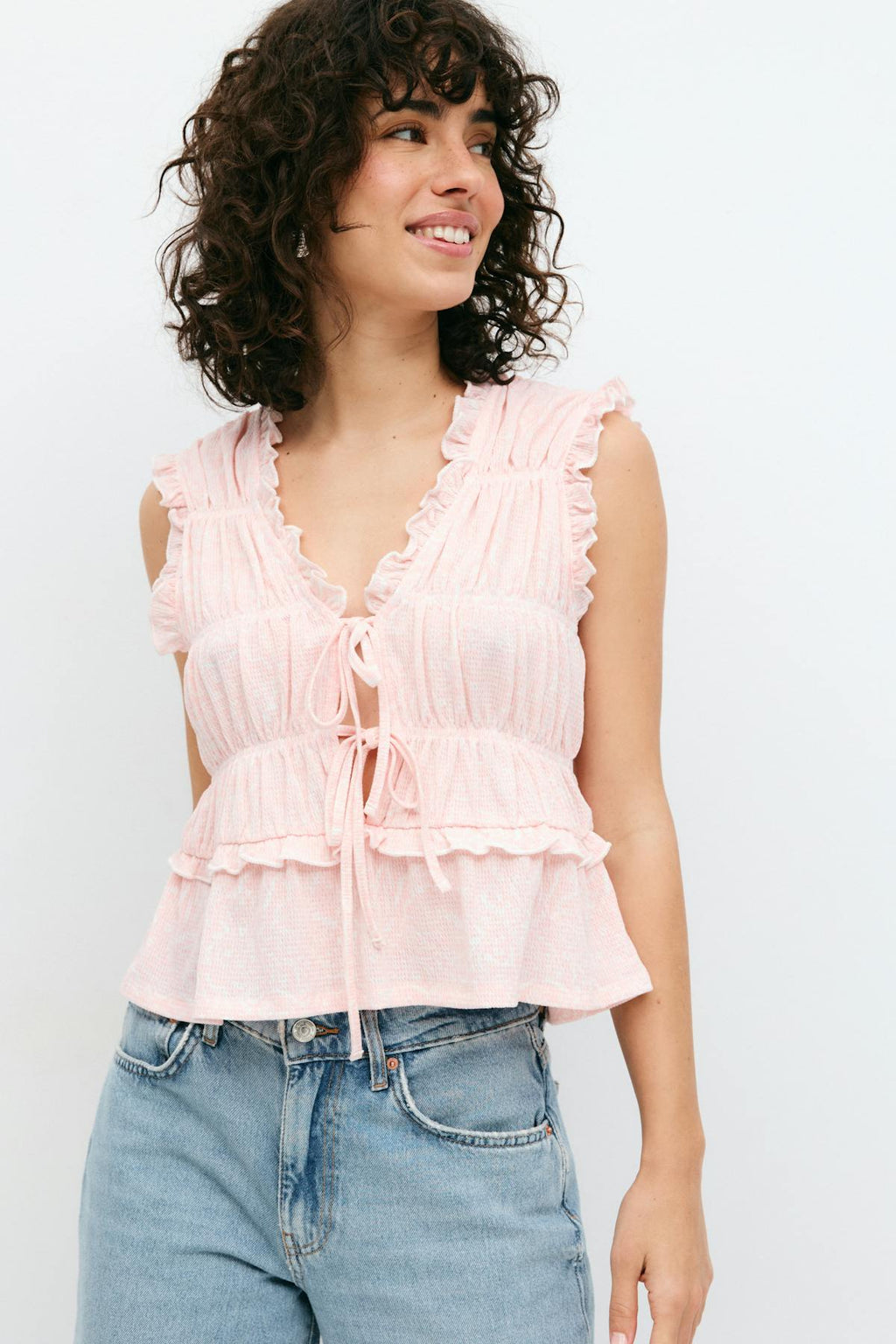 Frill tie front top