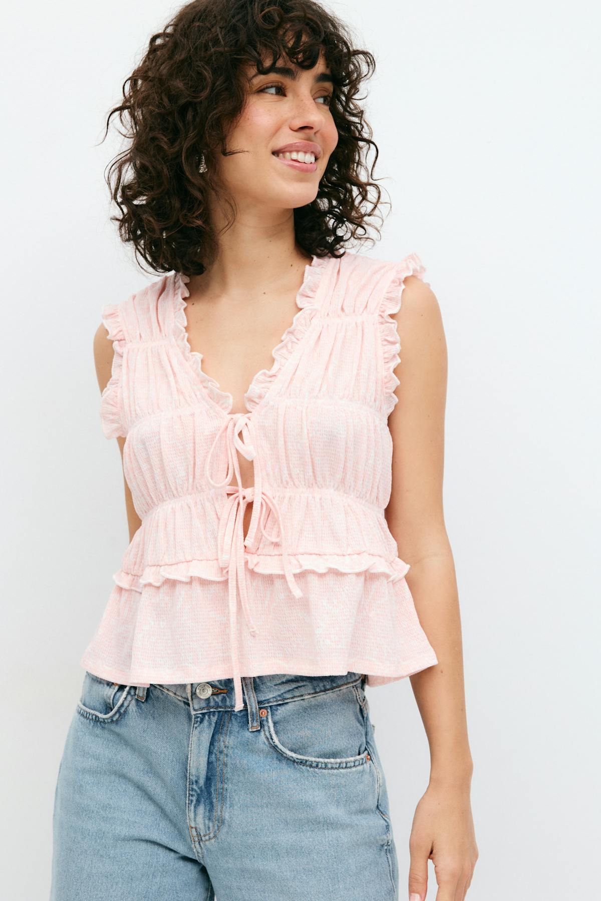 Frill tie front top