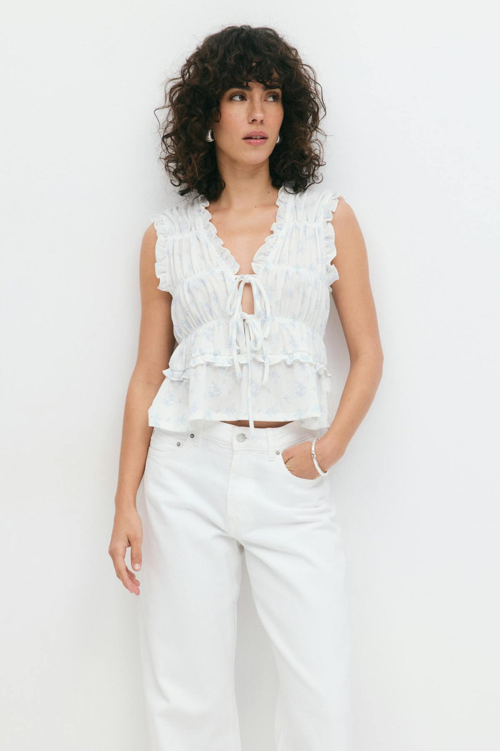 Frill tie front top