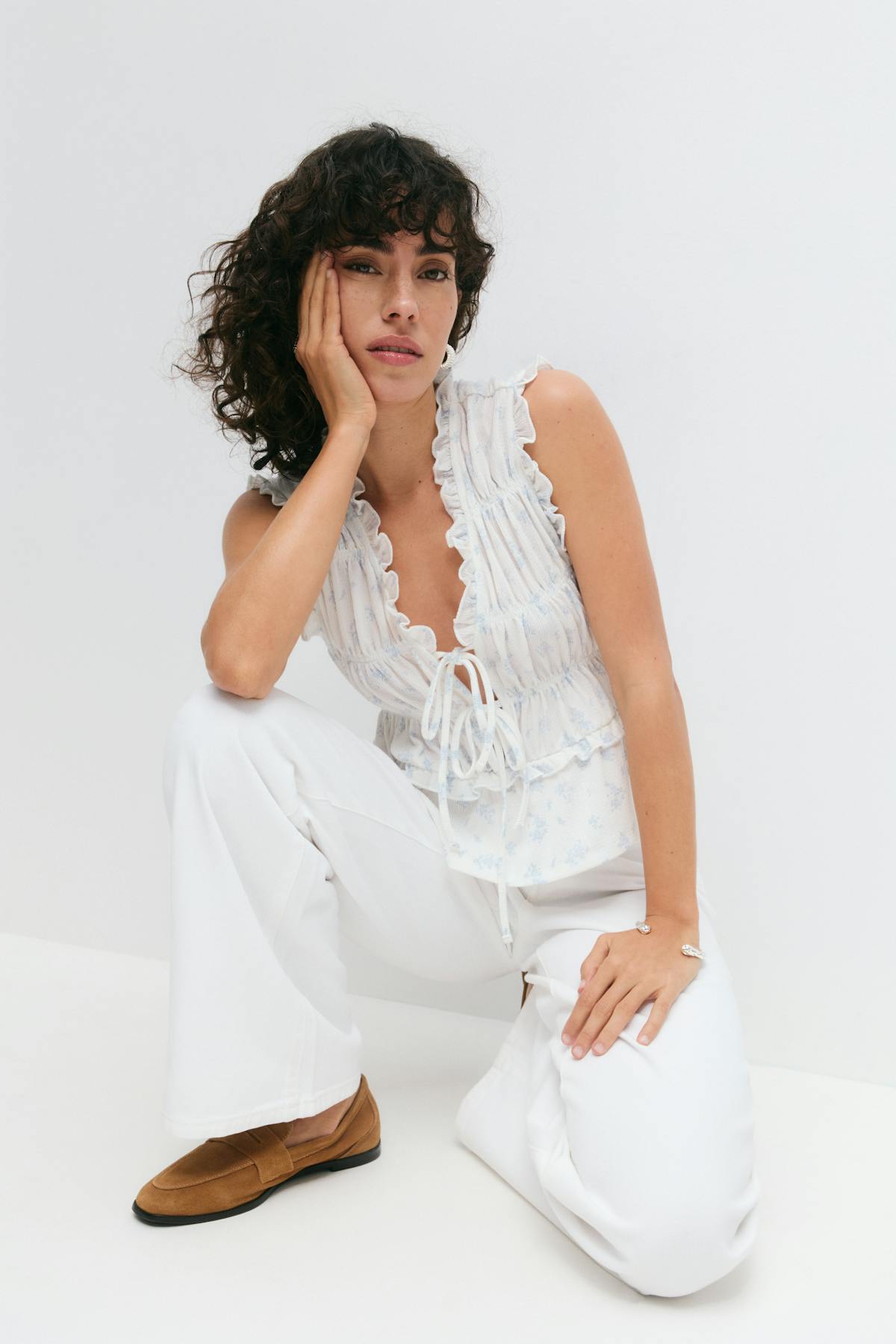 Frill tie front top