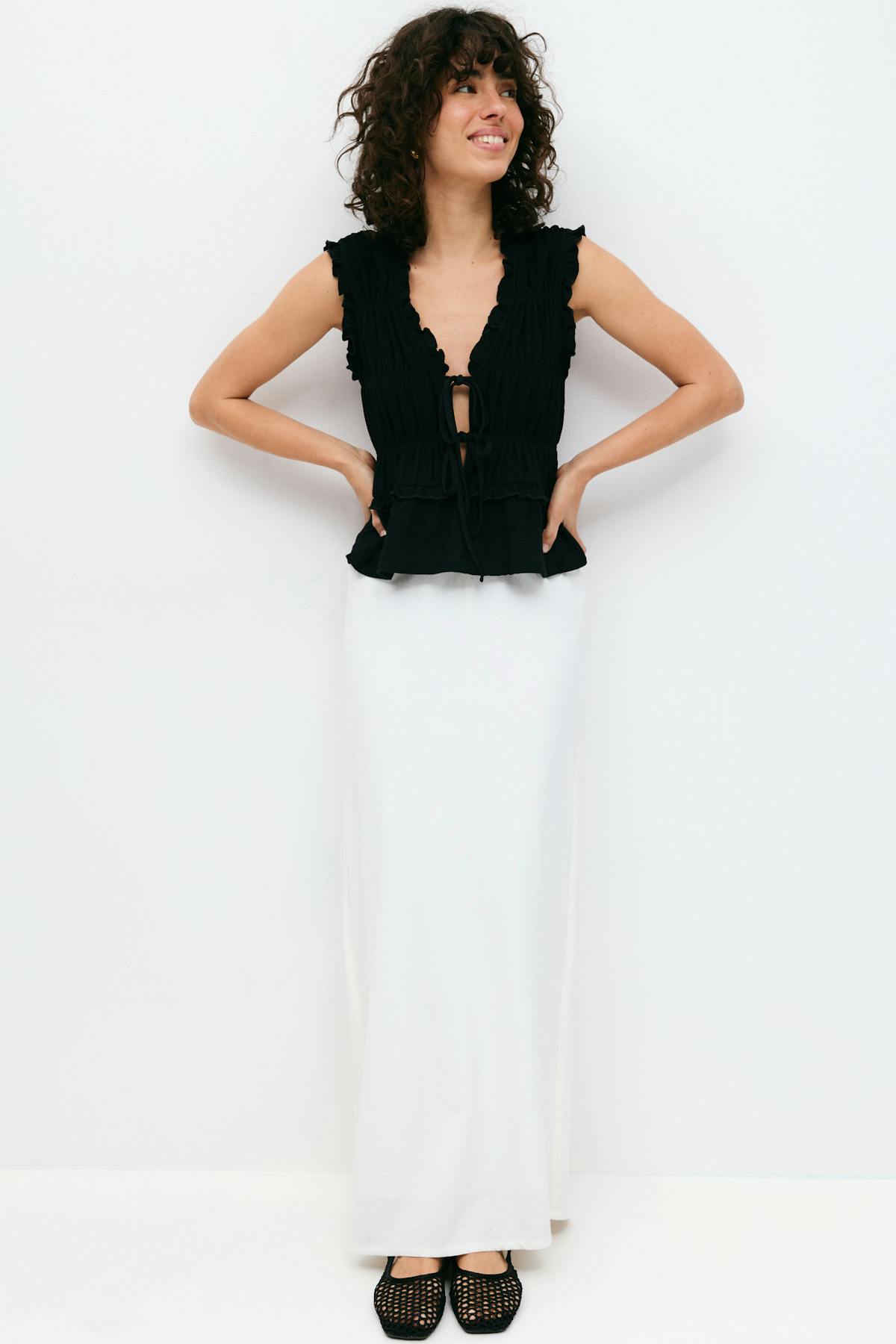 Frill tie front top