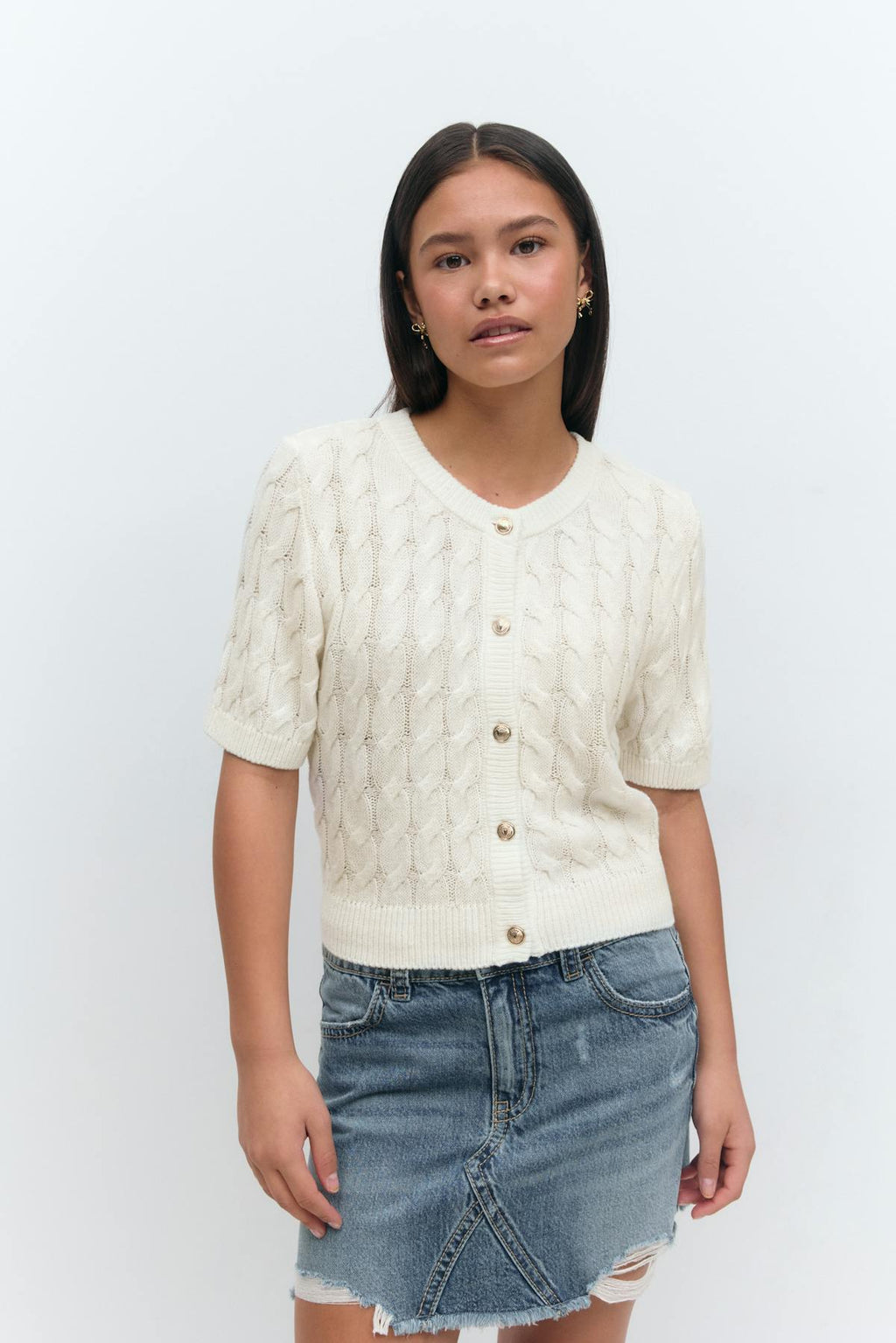 Y cable knitted top