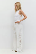 Embroidery poplin trousers