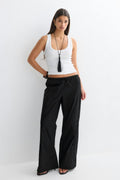 Embroidery poplin trousers