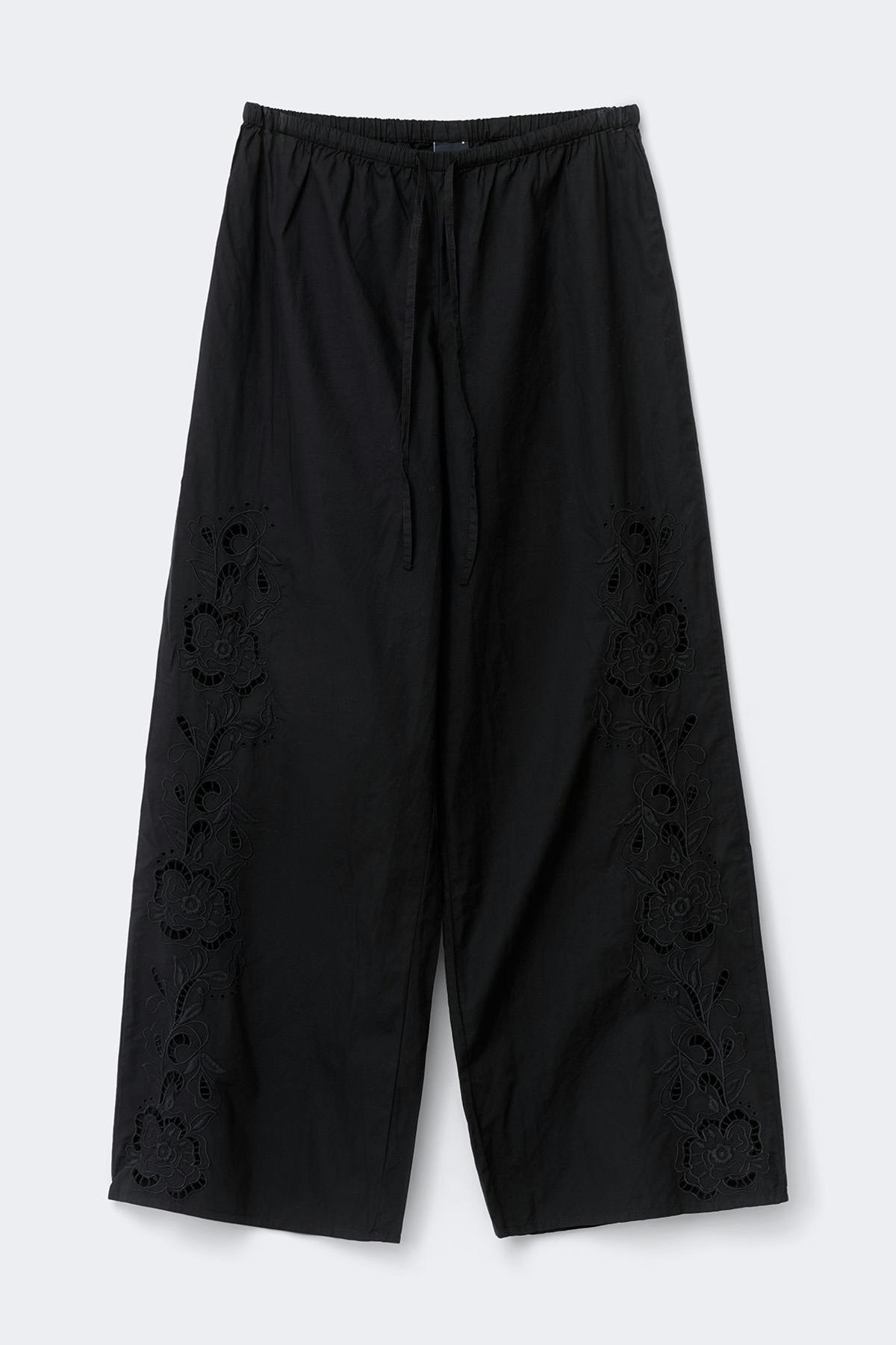 Embroidery poplin trousers