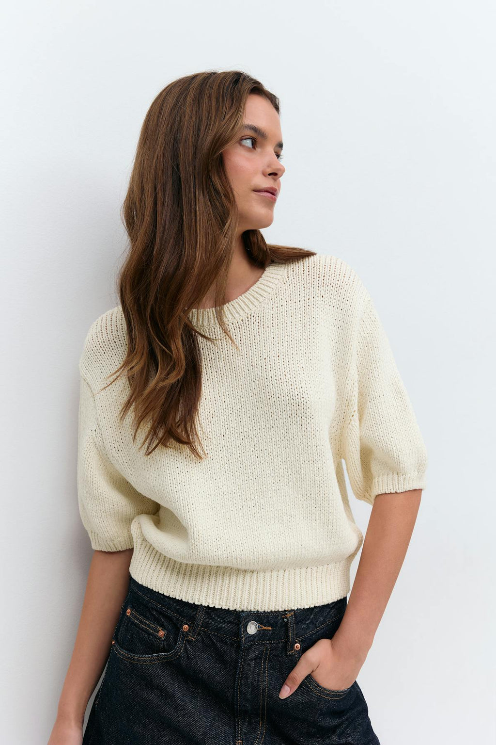 Knitted tape yarn top