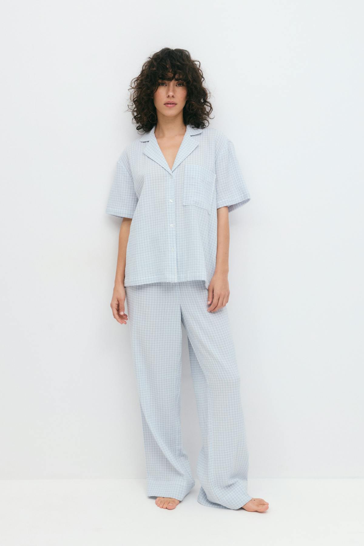 Gingham gauze homewear trousers