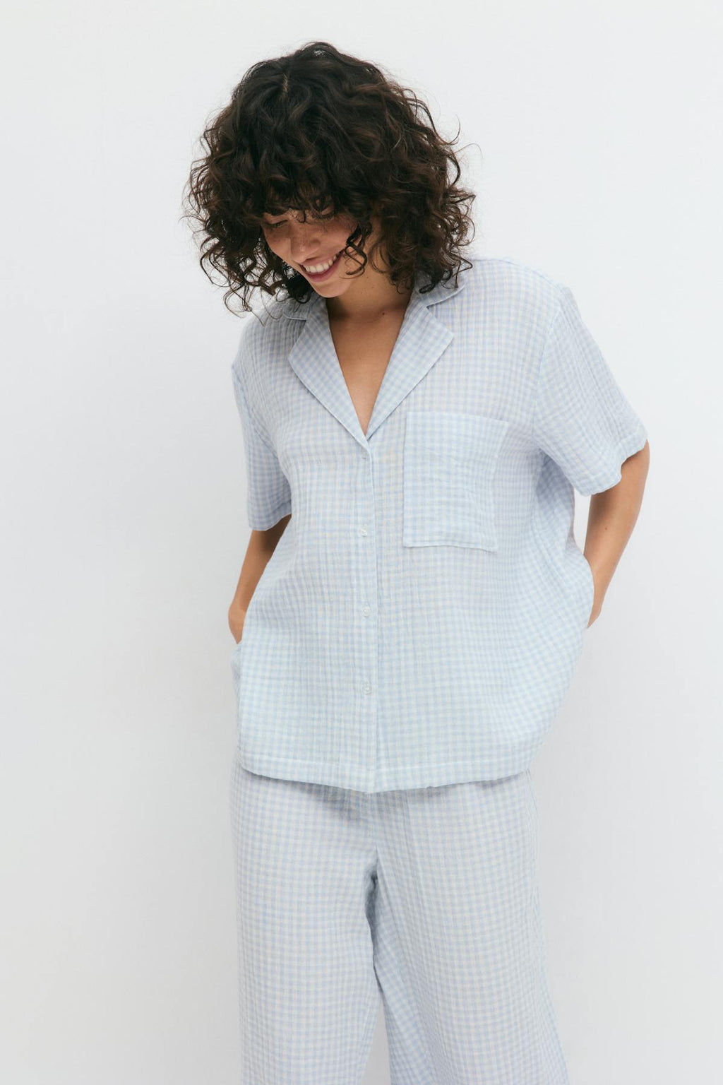 Gingham gauze homewear shirt