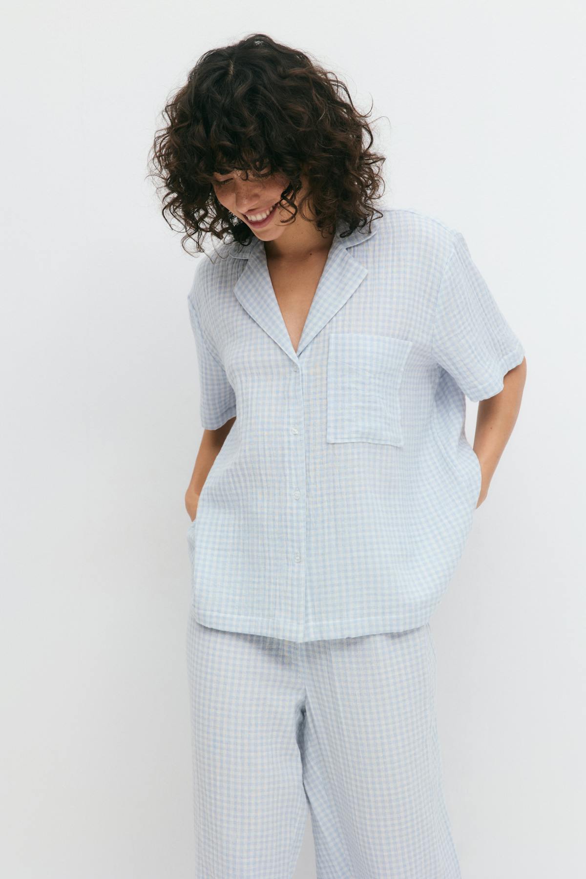 Gingham gauze homewear shirt