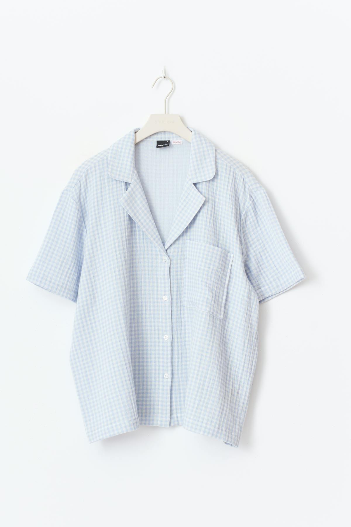 Gingham gauze homewear shirt
