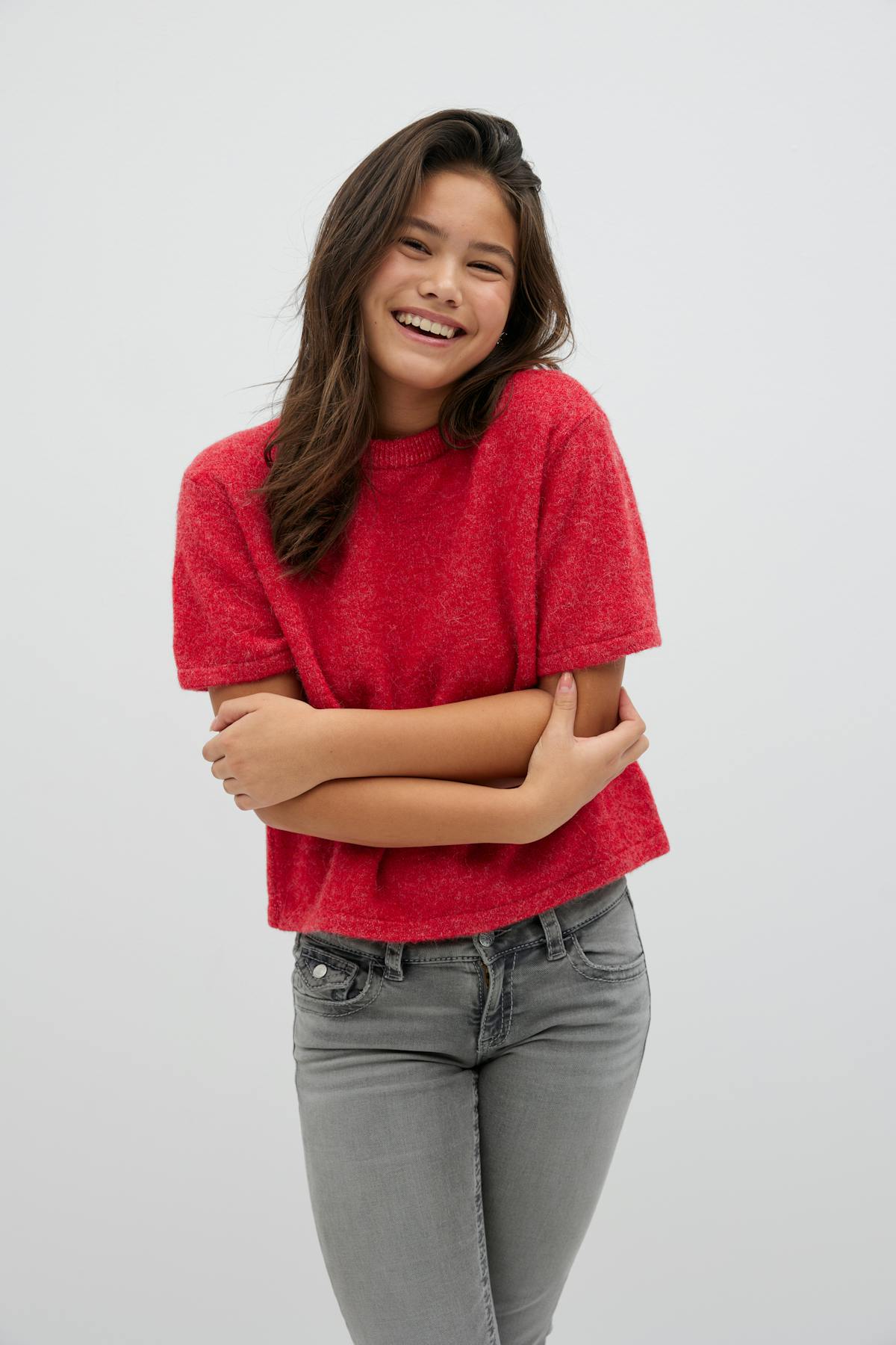 Y knitted short sleeve top