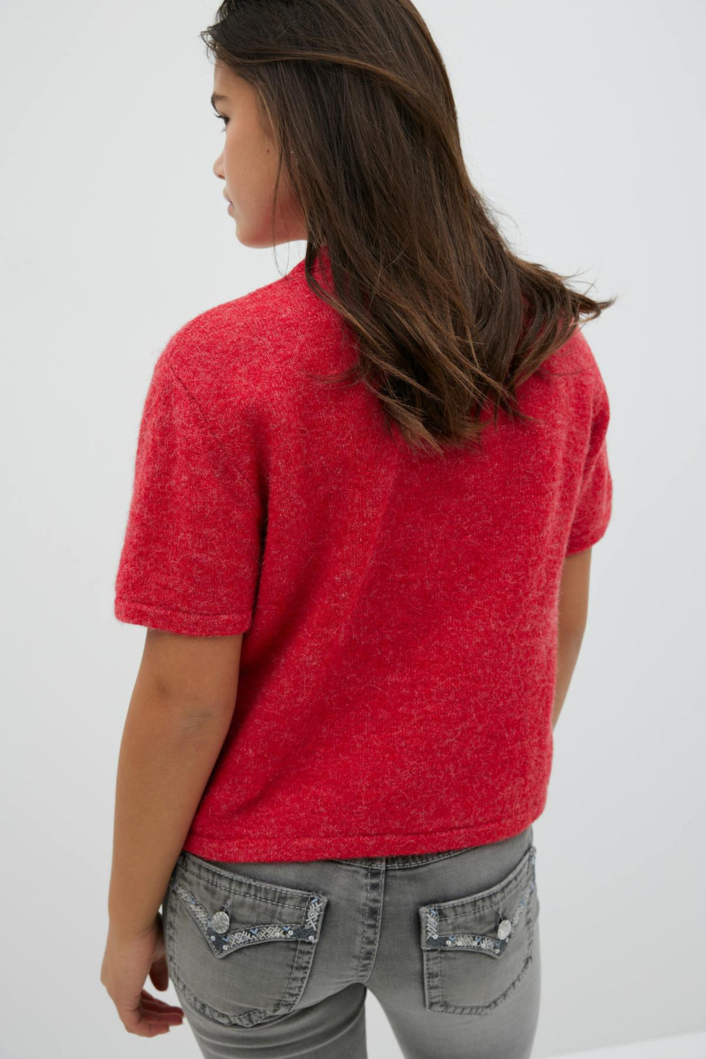Y knitted short sleeve top