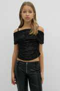 Y sequin off shoulder top