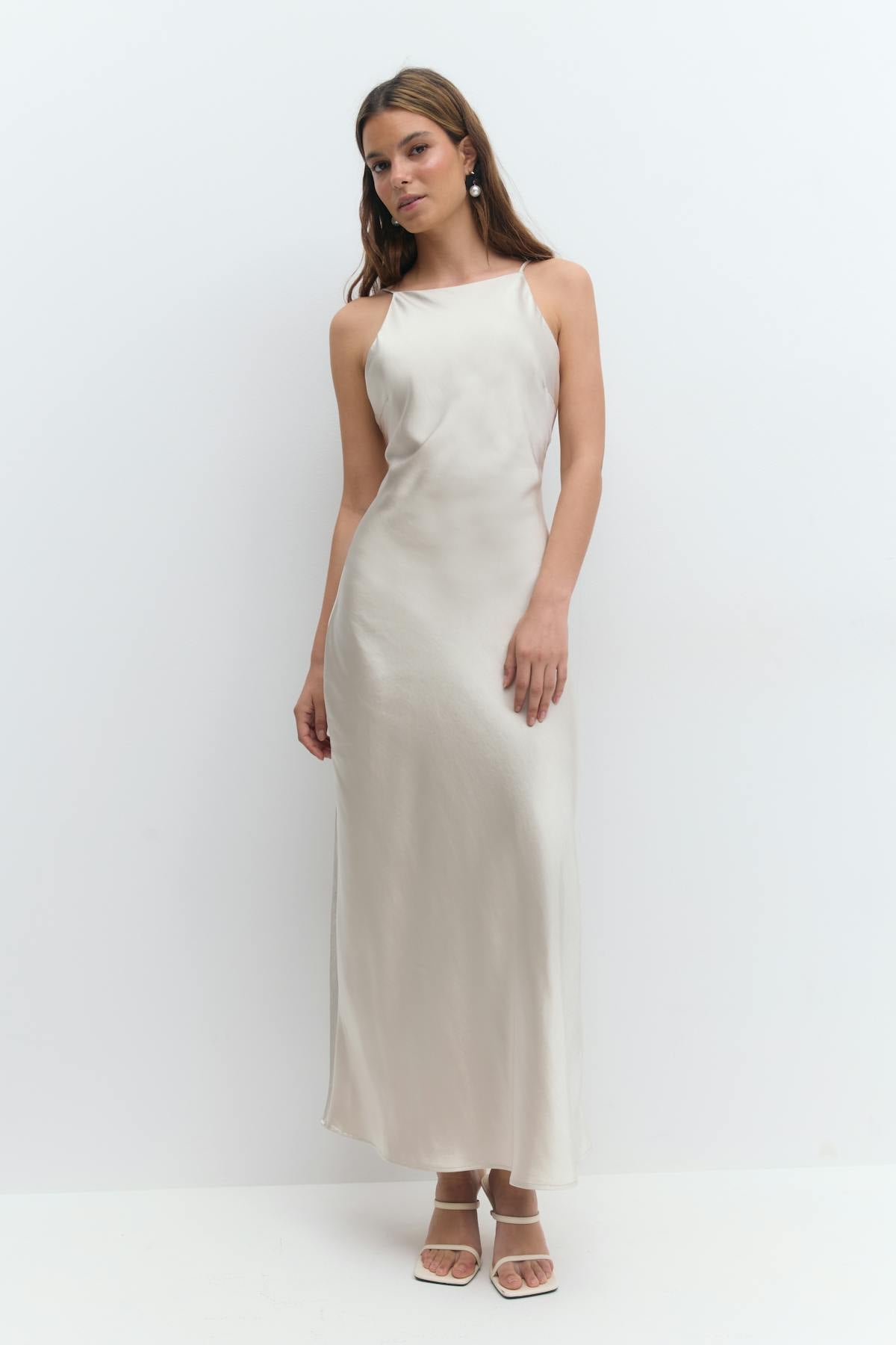 High neck satin dress