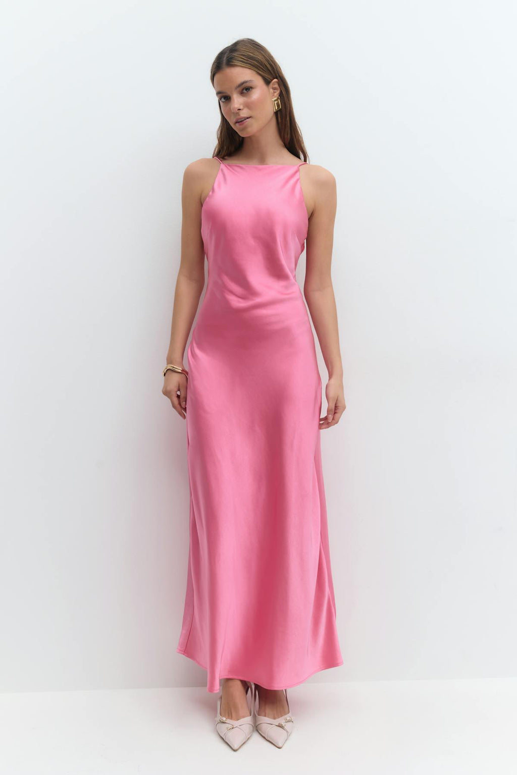 High neck satin dress