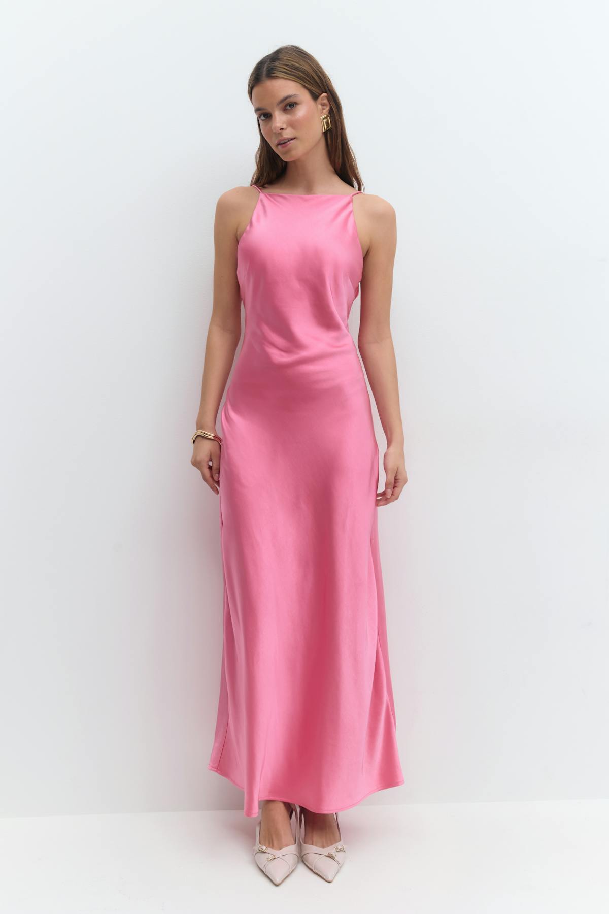 High neck satin dress