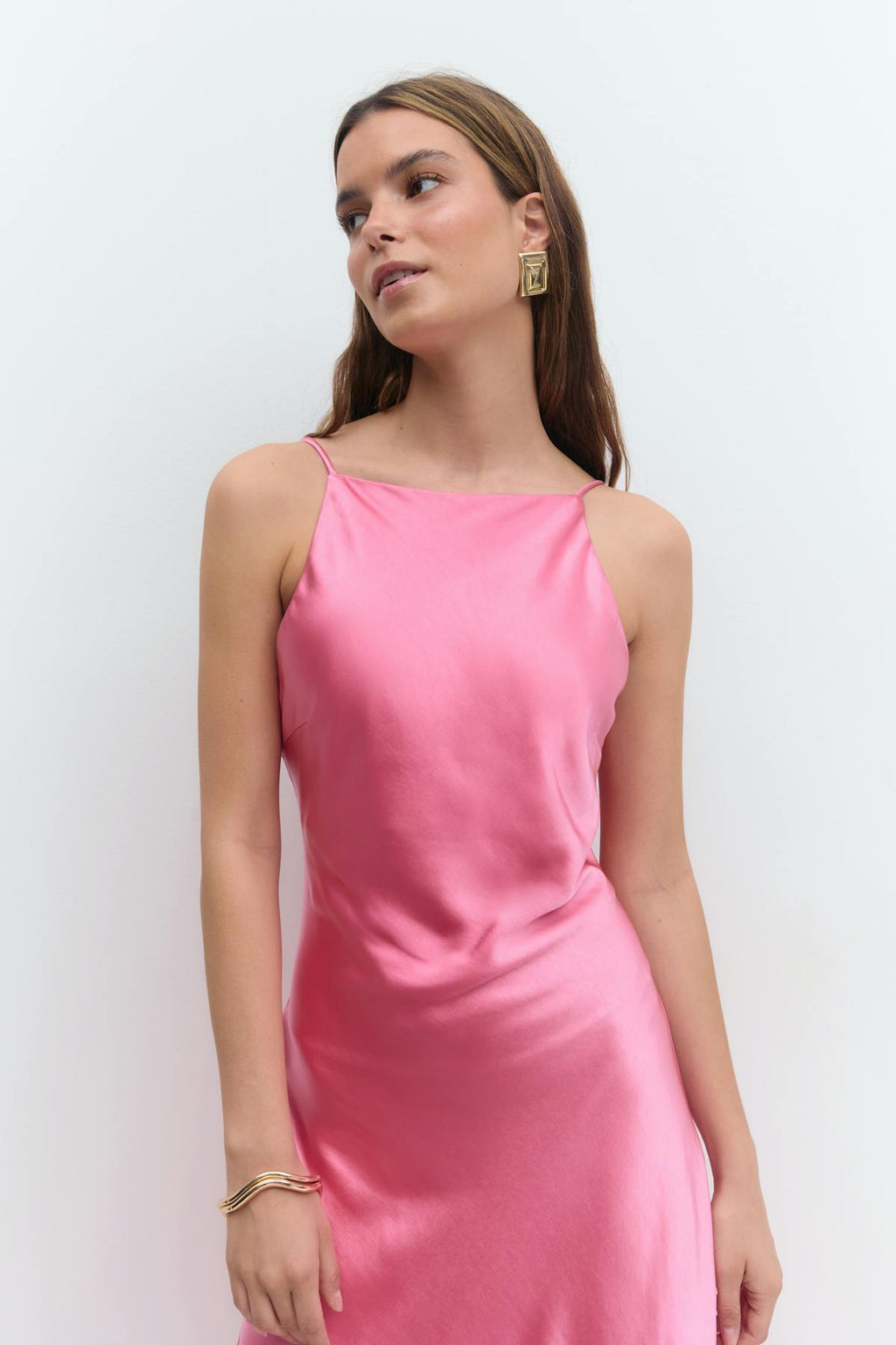 High neck satin dress