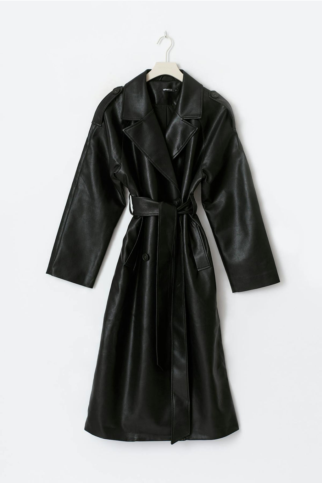 Belted pu trench coat