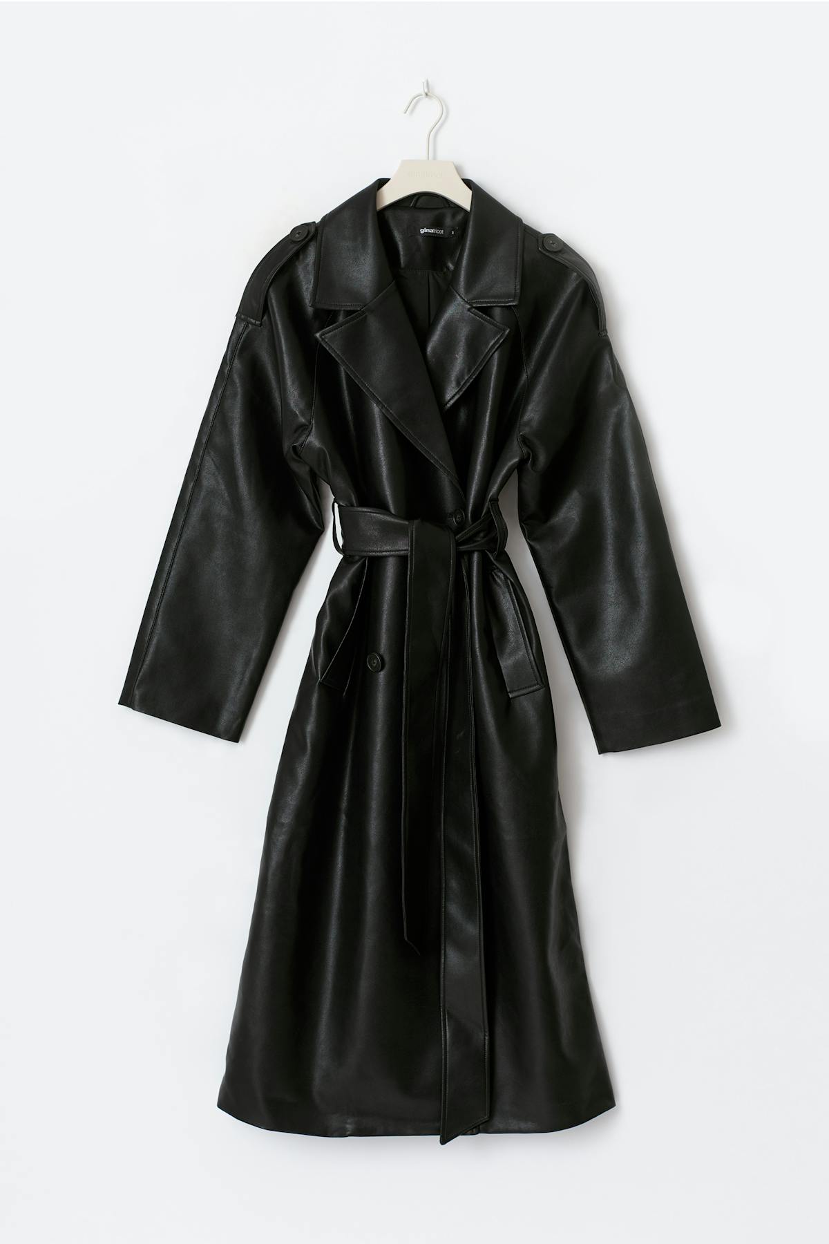 Belted pu trench coat