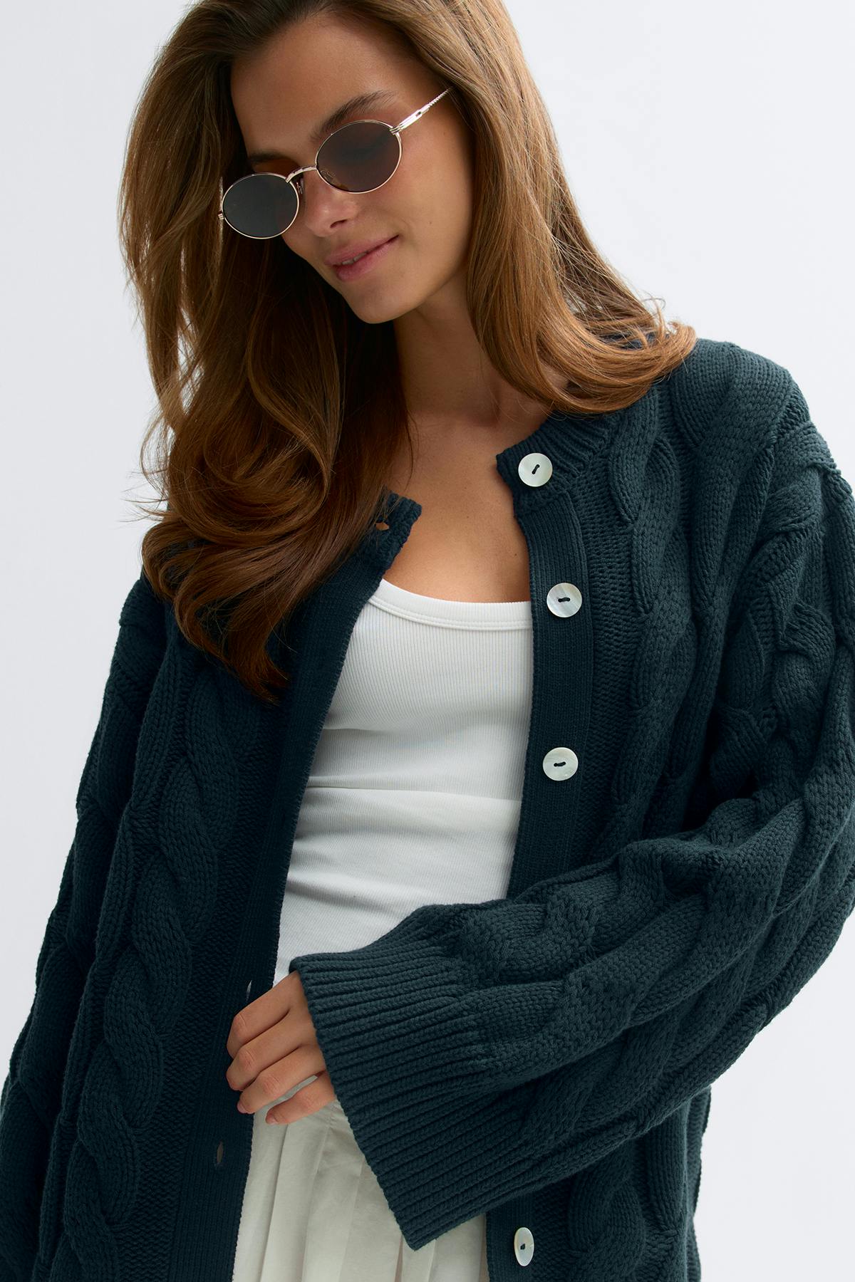 Chunky knitted cable cardigan