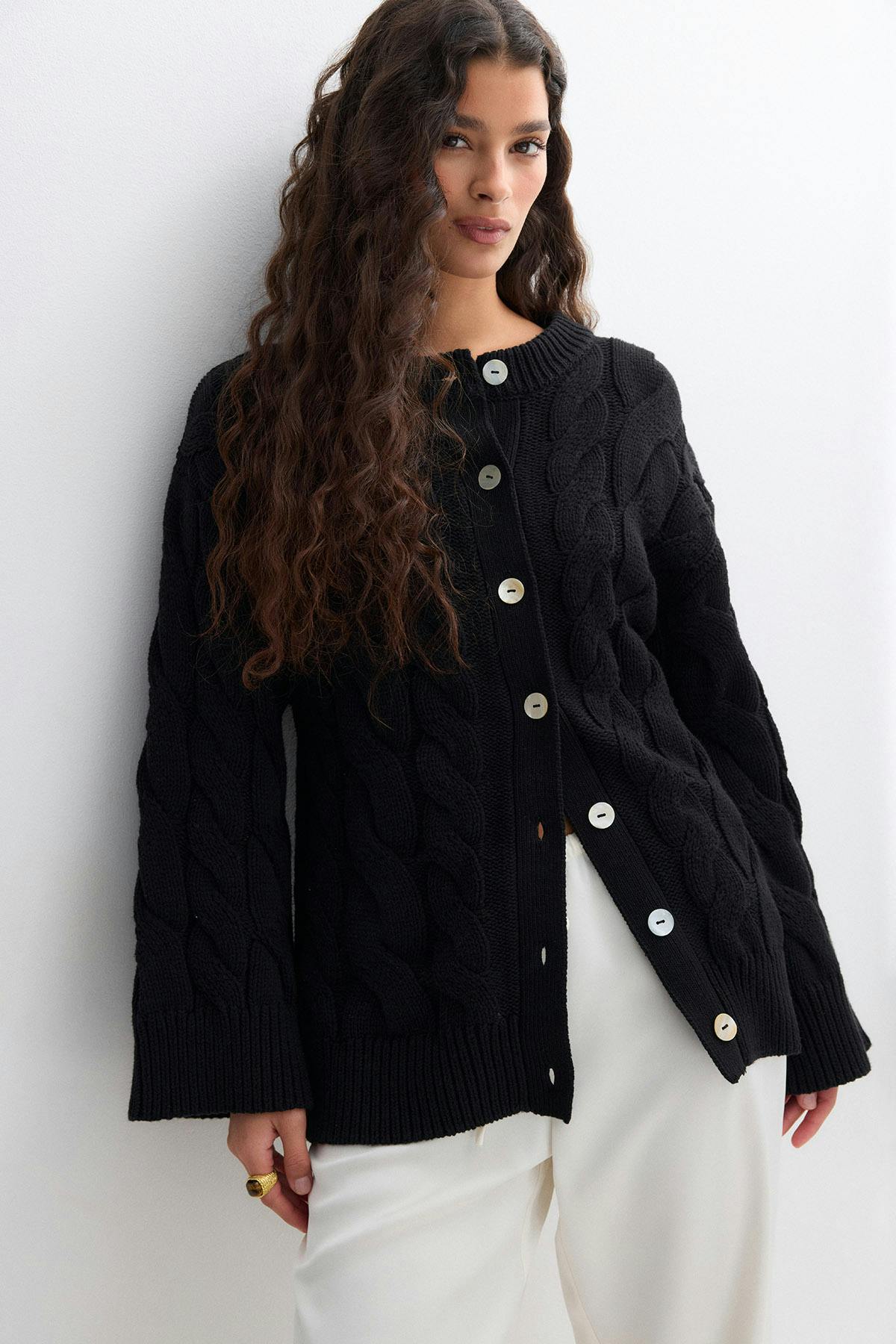 Chunky knitted cable cardigan