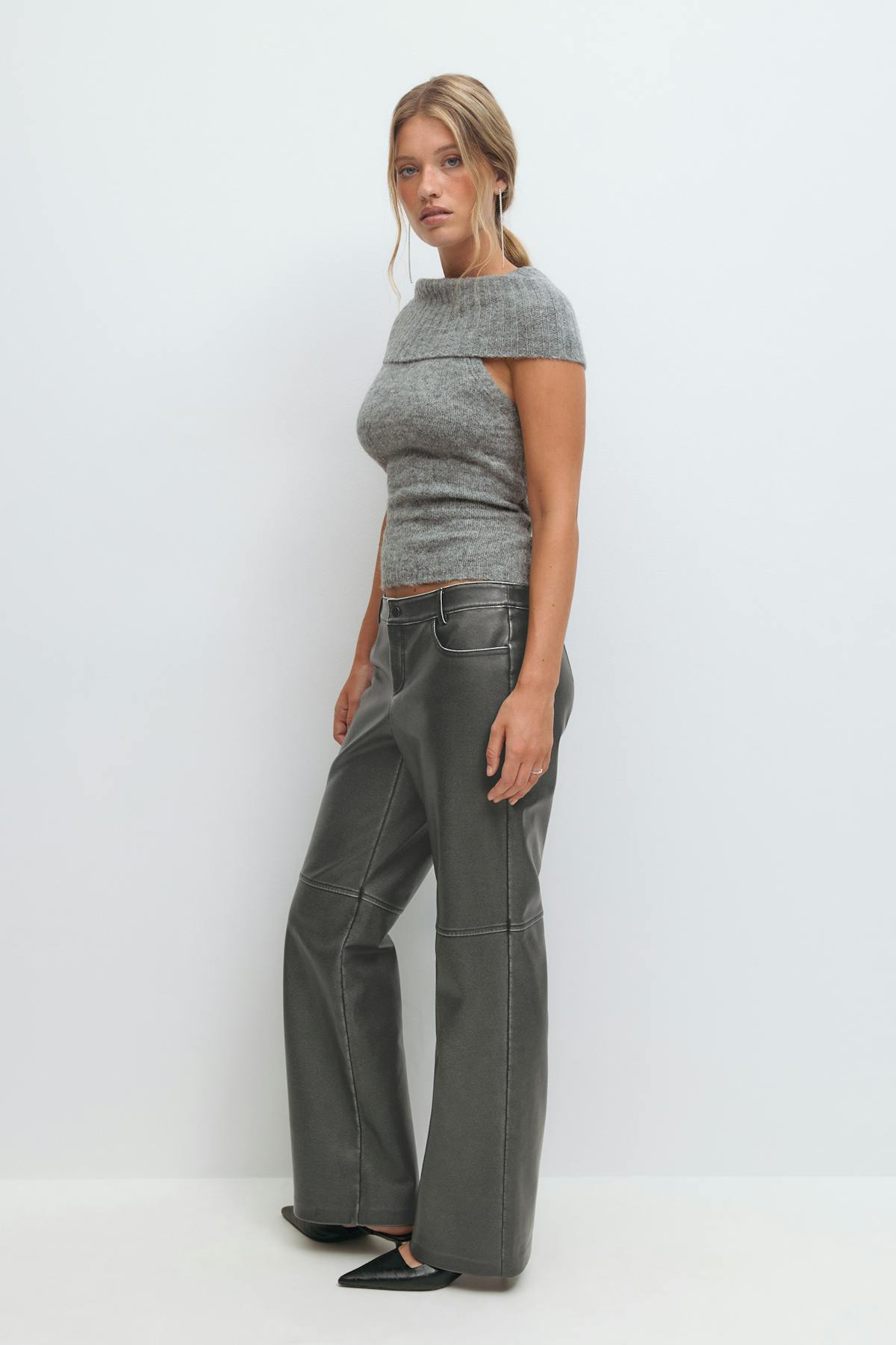 Distressed pu trousers