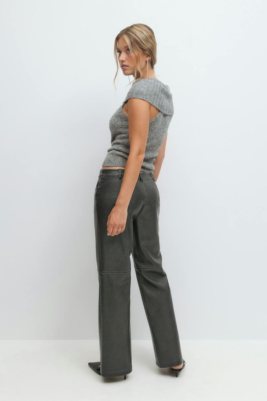 Distressed pu trousers
