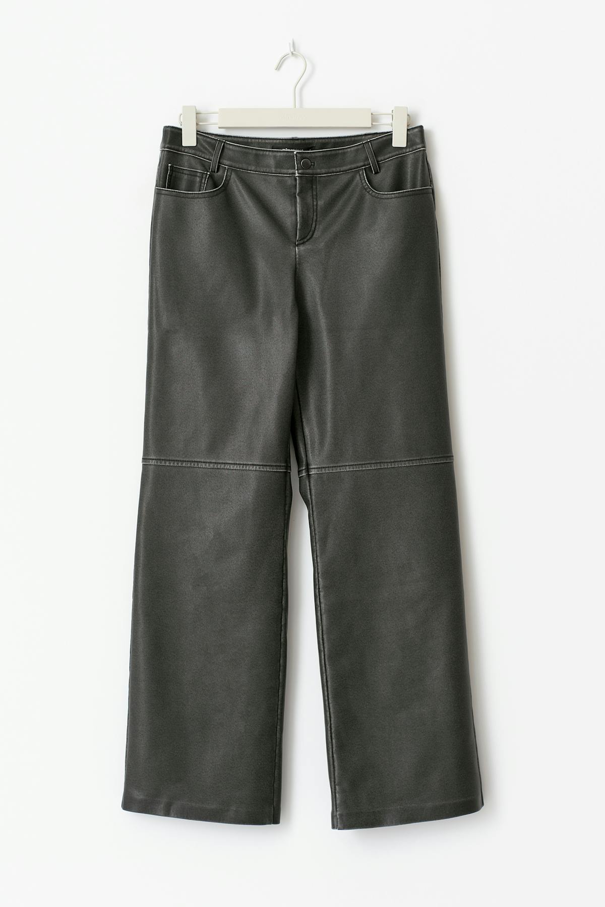 Distressed pu trousers