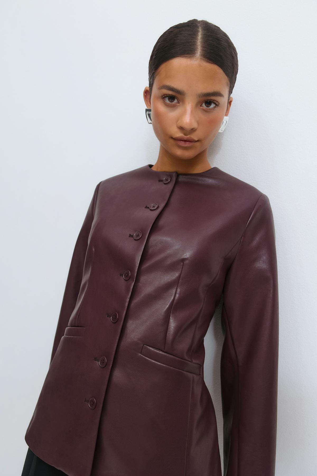 Shaped pu blazer