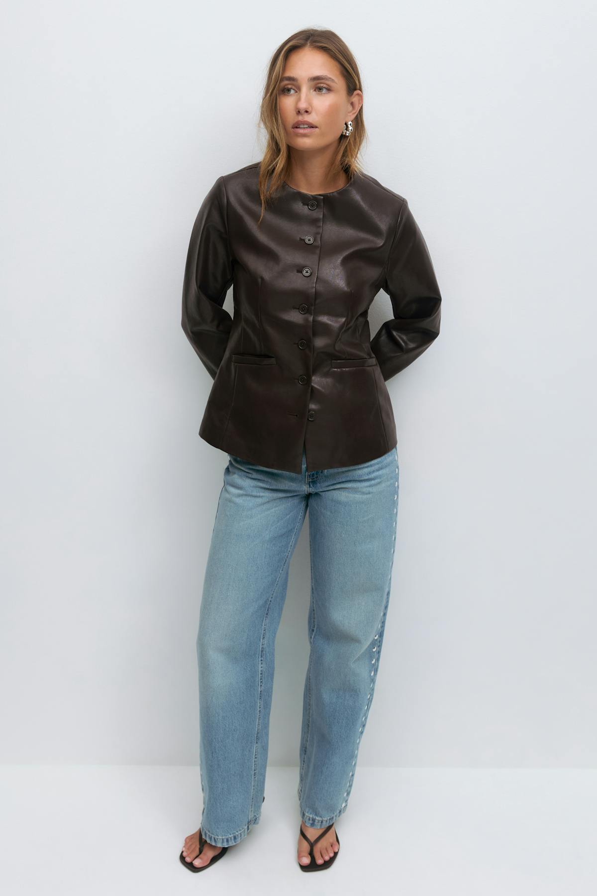 Shaped pu blazer
