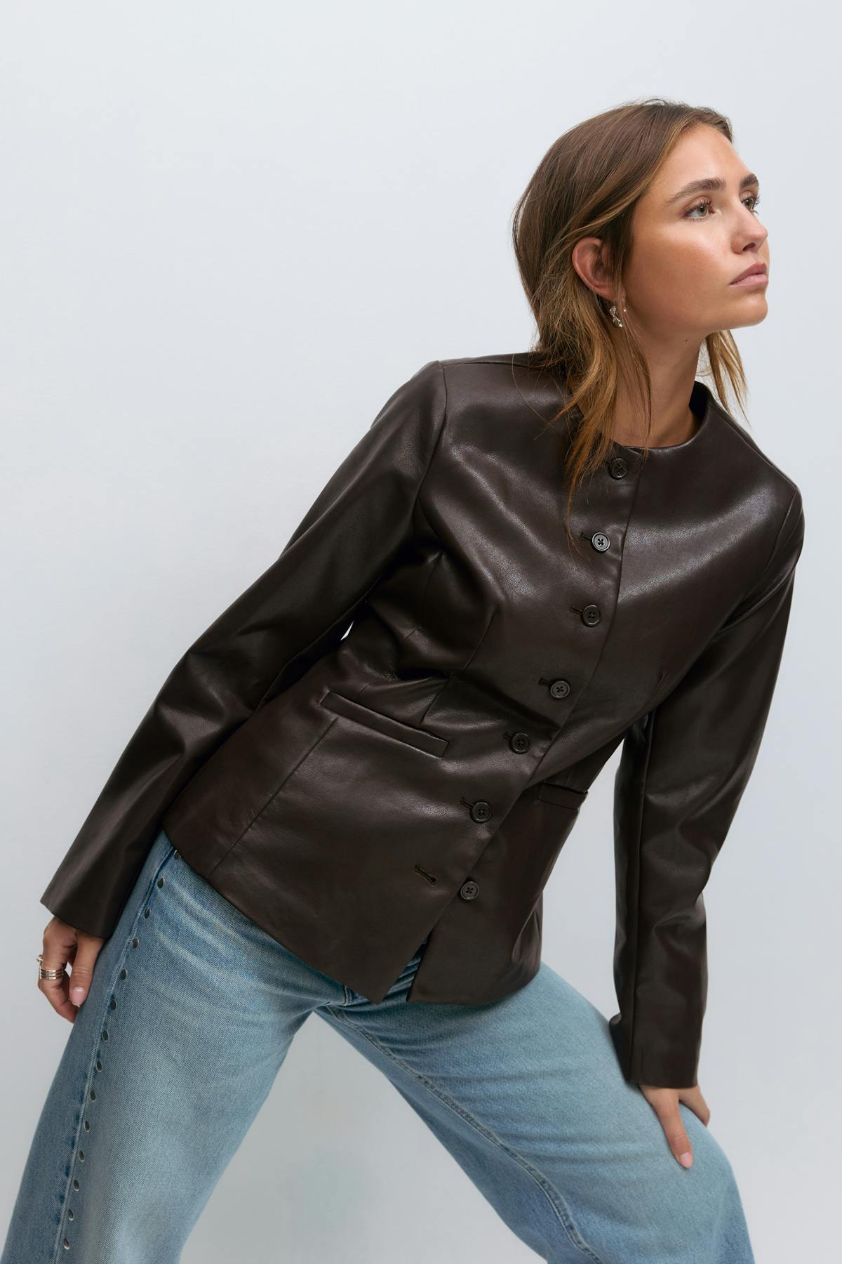 Shaped pu blazer