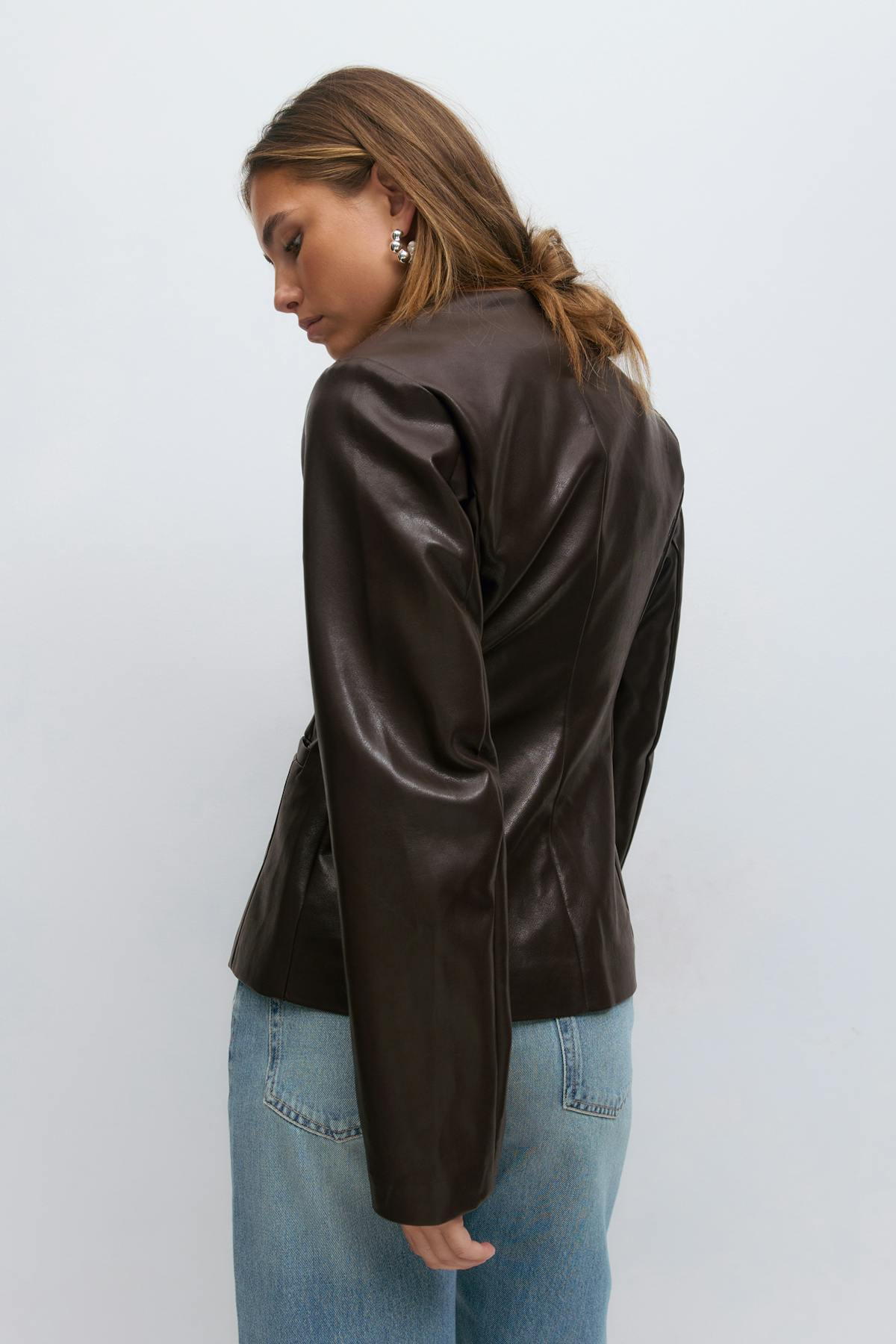 Shaped pu blazer