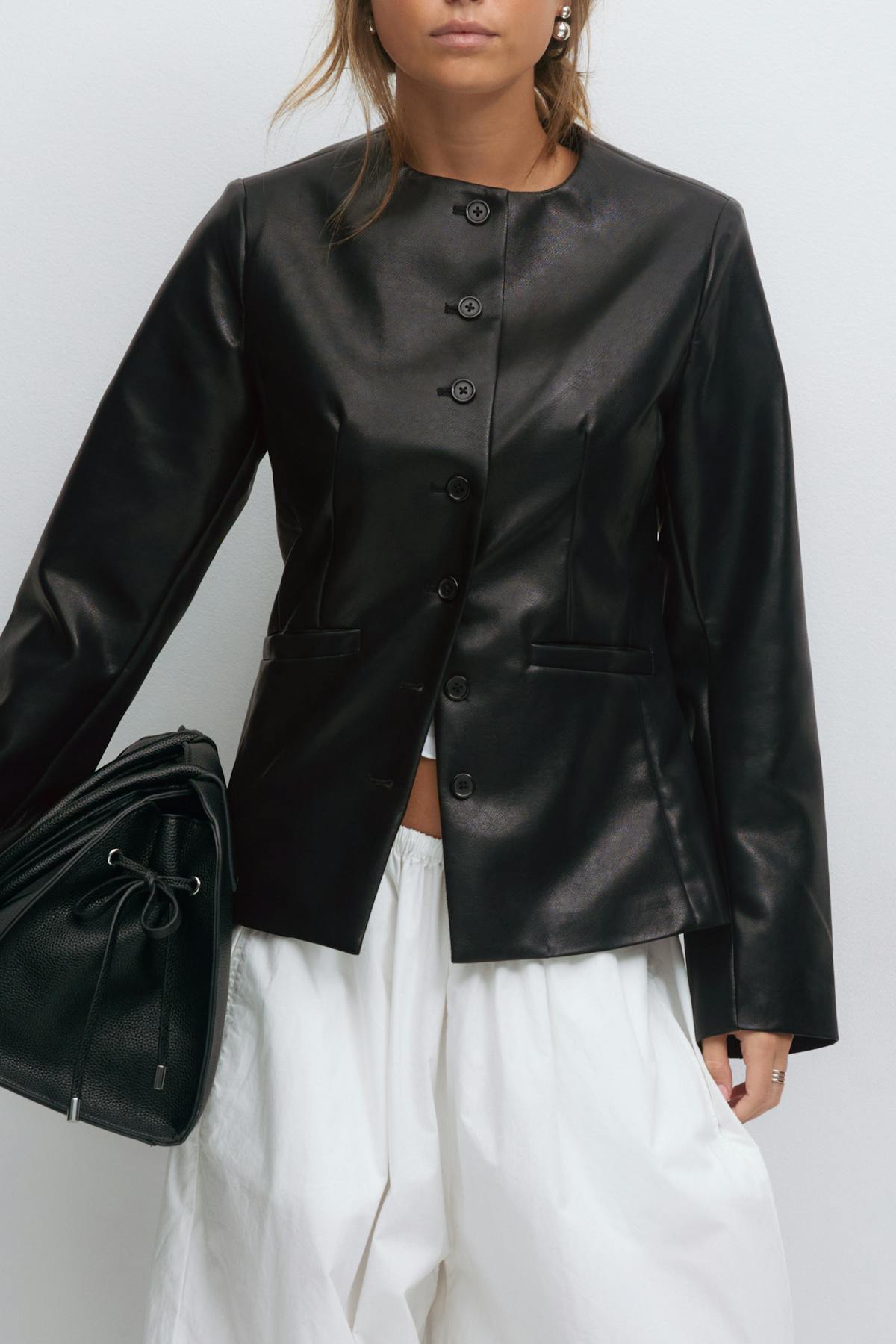Shaped pu blazer