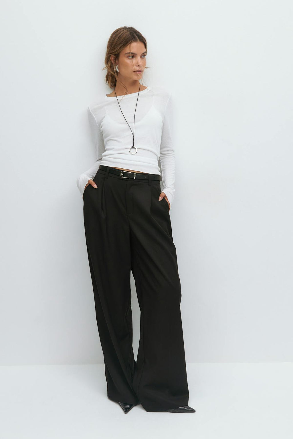 High waist wide trousers