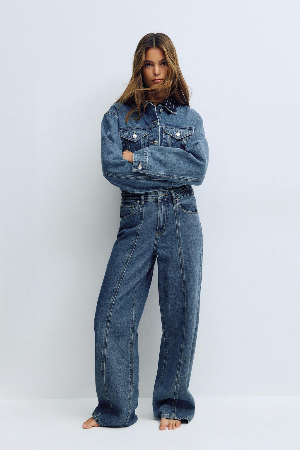 Wide front seam jeans