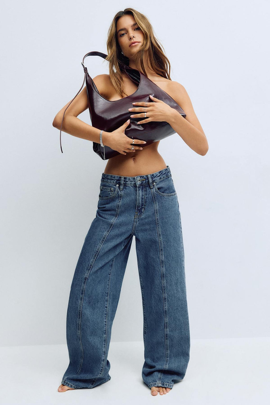 Wide front seam jeans