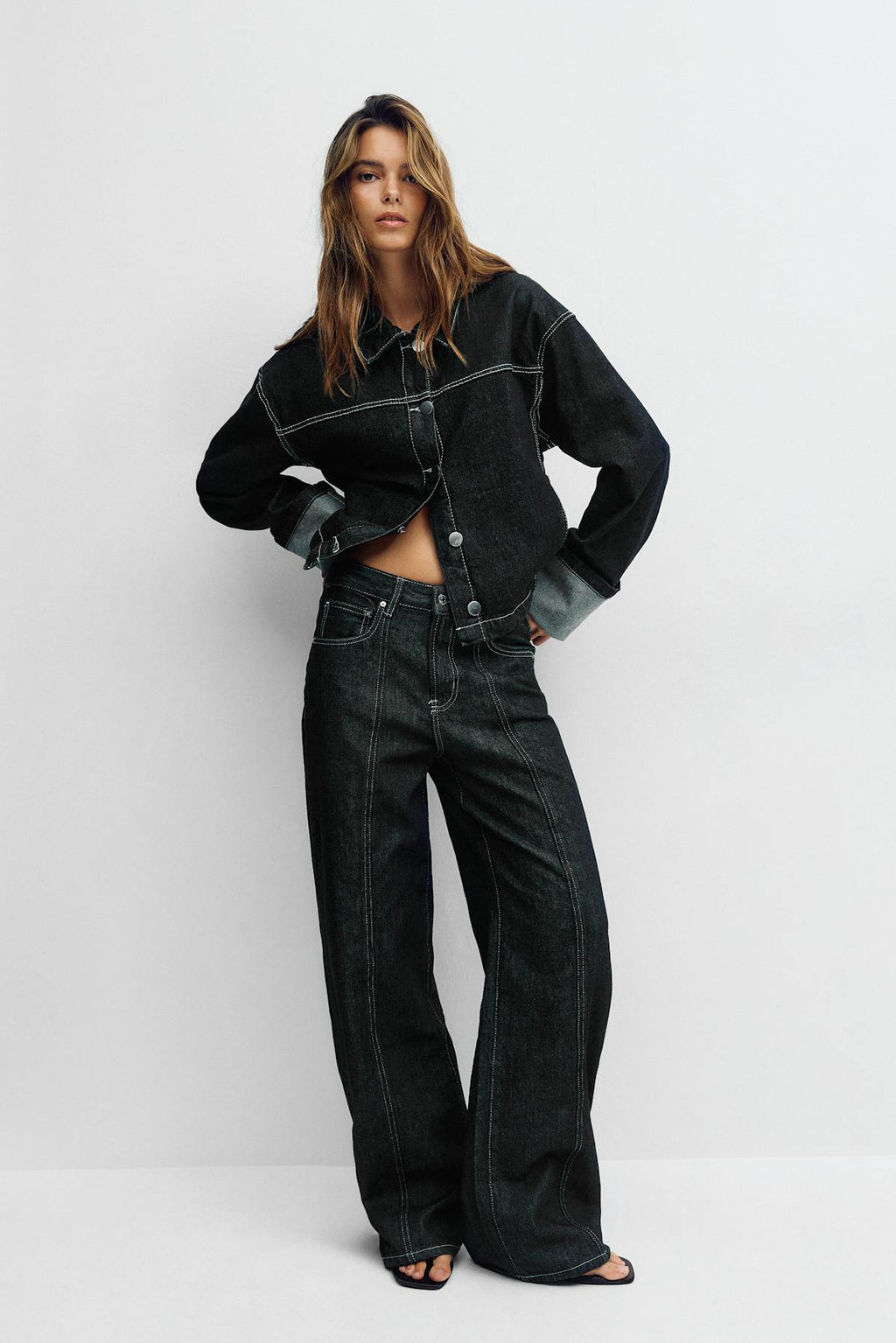Wide front seam jeans