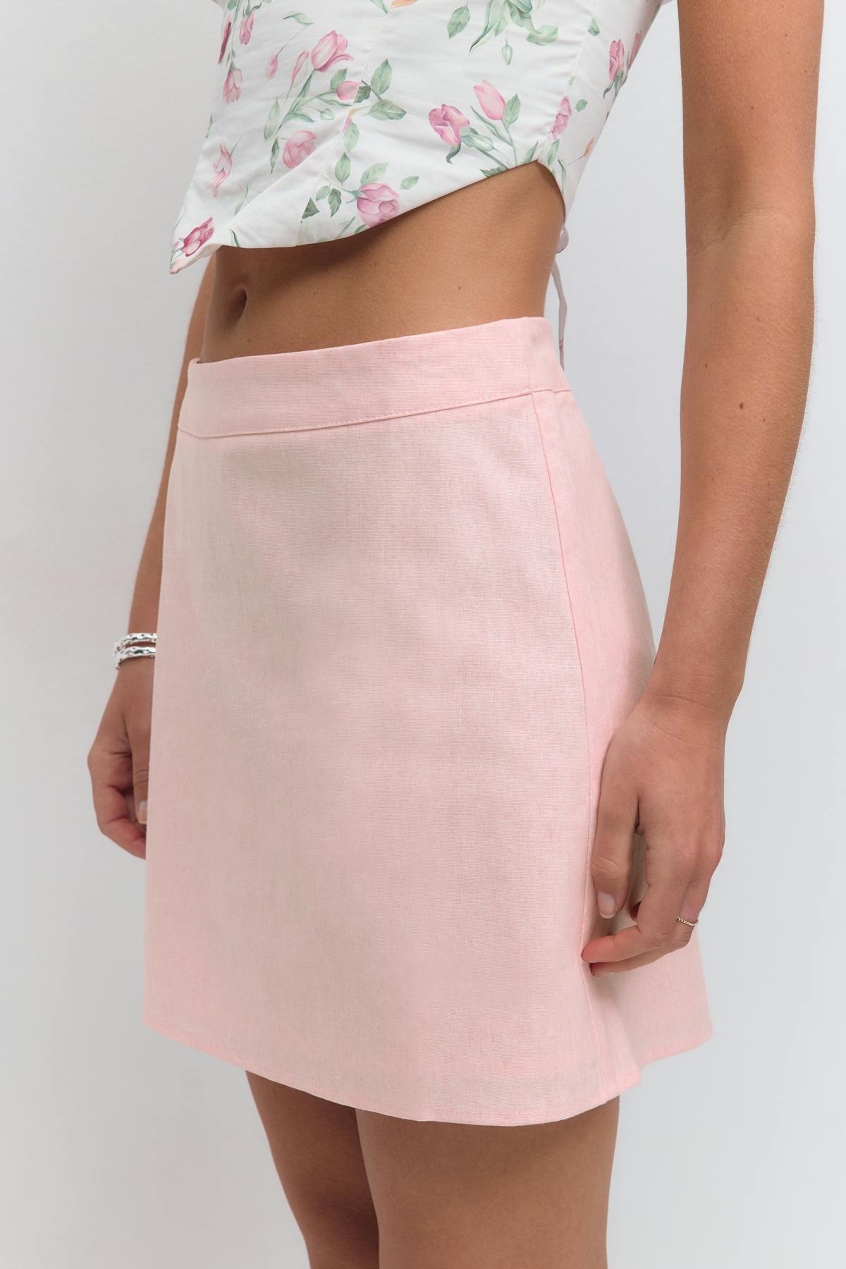 Linen blend mini skirt