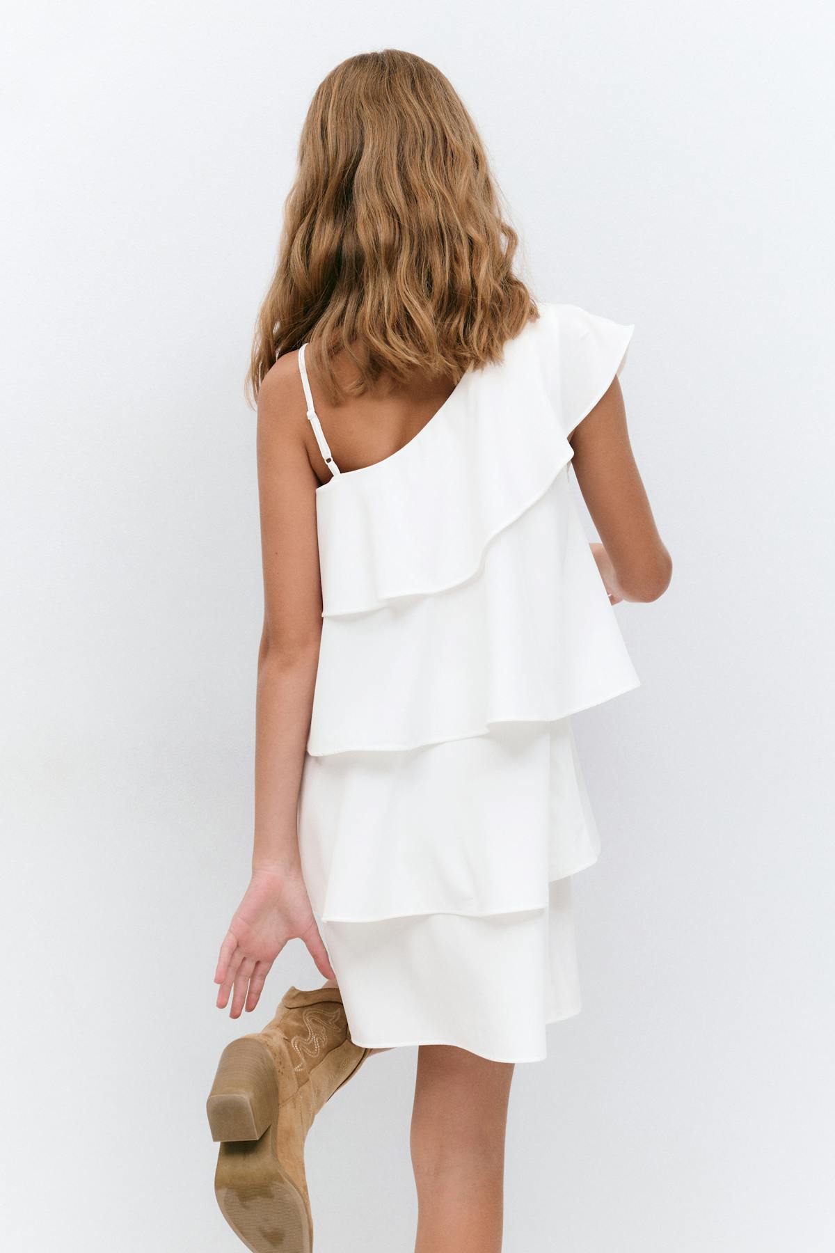 Y one shoulder frill dress