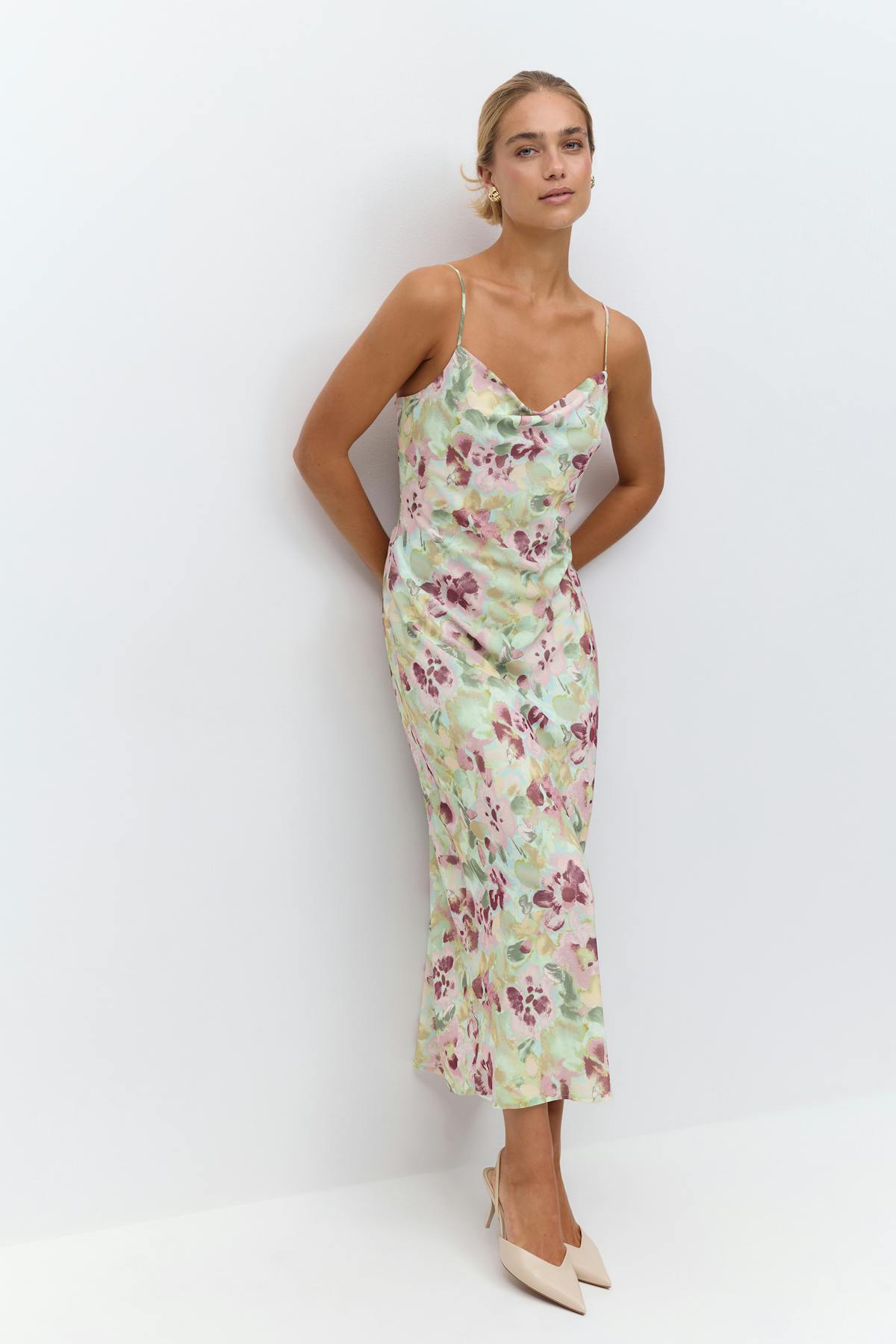 Chiffon cowl neck dress