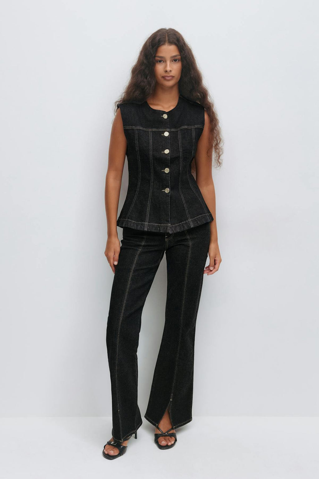 Waist shaped denim vest
